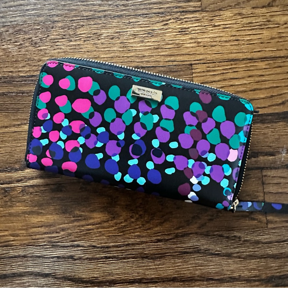 NEW Kate Spade Shore Street Lacey Dotty Plaid Leather Zip Wallet